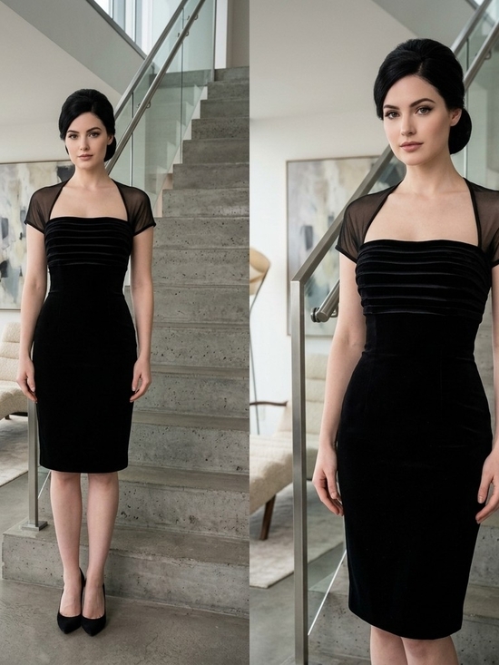 Tadashi Shoji Dresses & Skirts - Vtg Tadashi Women's Black Sheath Dress with Sheer Yoke and Pintuck Detail Size 6